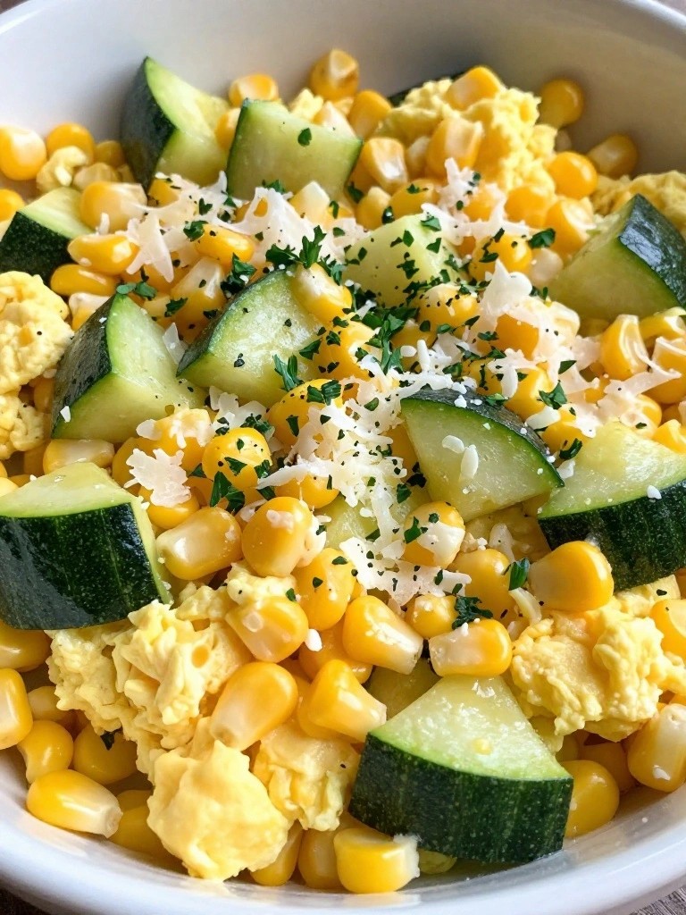 Sweet Corn Zucchini Egg Hash with Parmesan