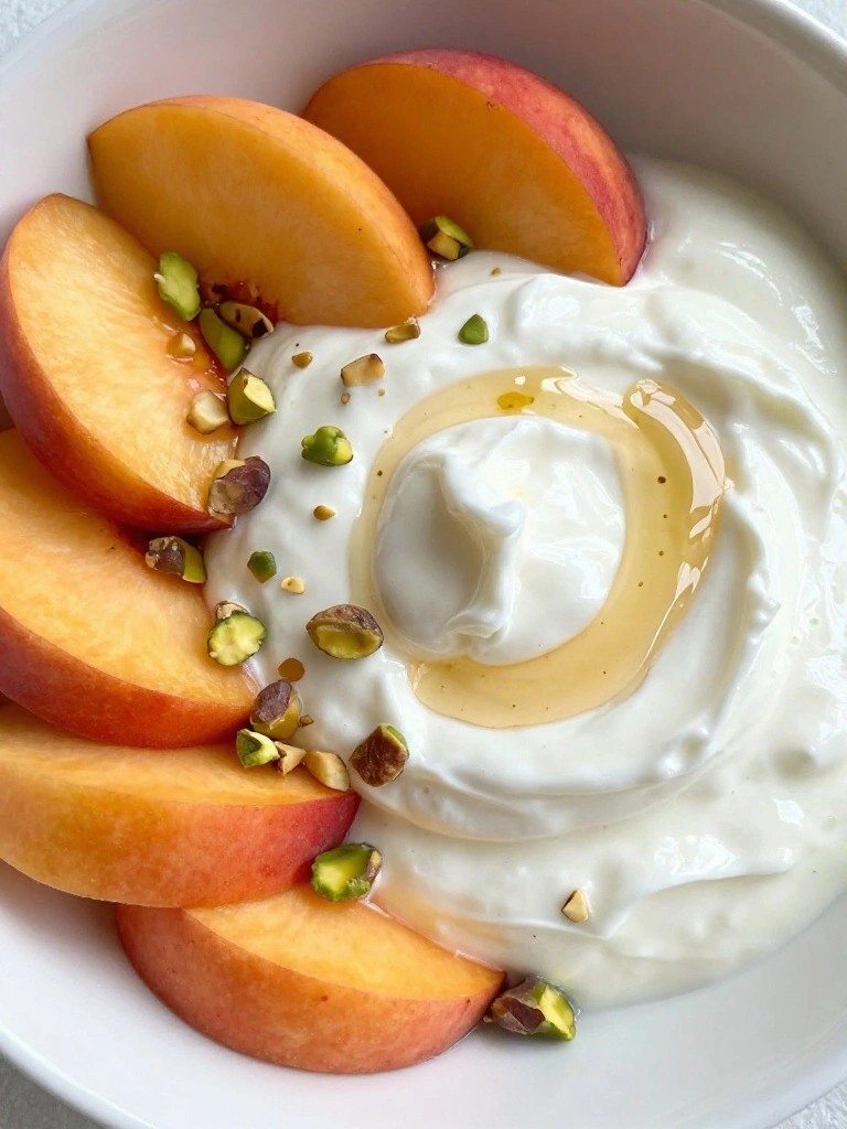 Peach Pistachio Honey Greek Yogurt Bowl