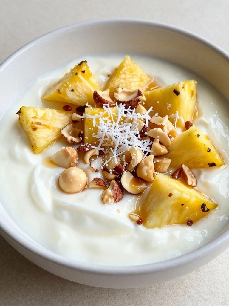Pineapple Macadamia Nut Greek Yogurt Bowl