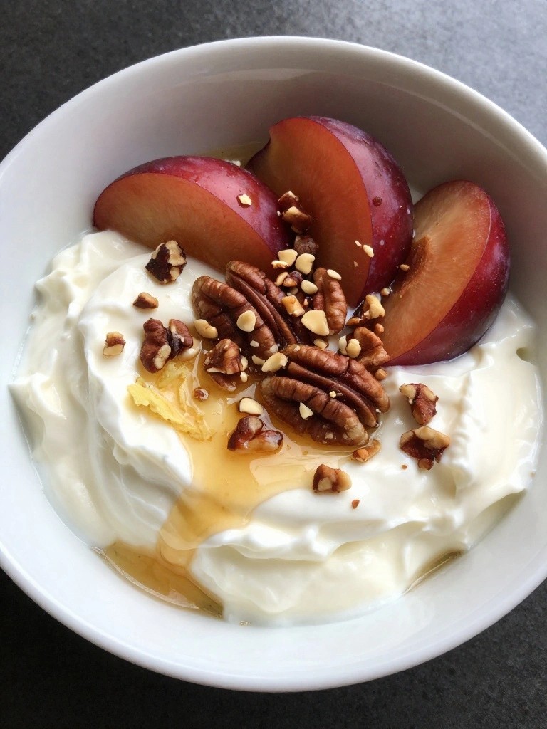 Plum Ginger Pecan Greek Yogurt Bowl