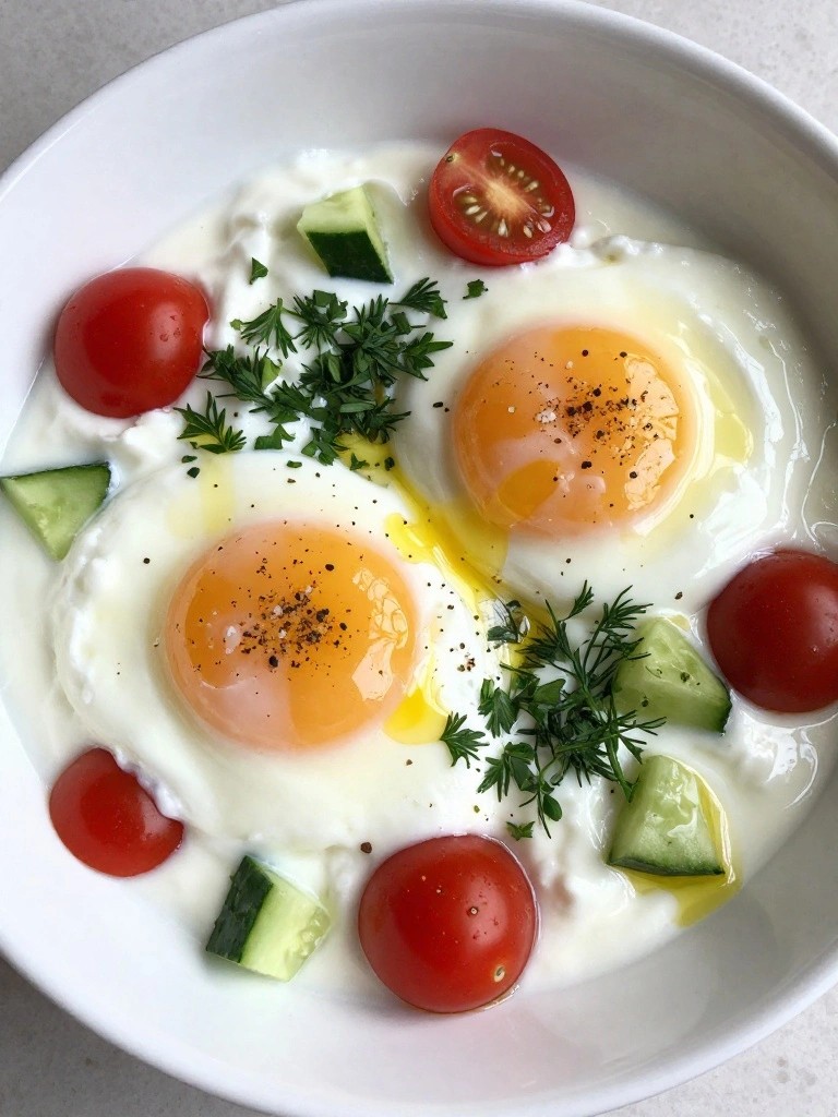 Mediterranean Poached Egg Bowls with Greek Yogurt and Herbs
