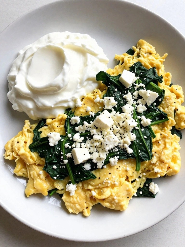 Savory Spinach and Feta Egg Scramble with Greek Yogurt