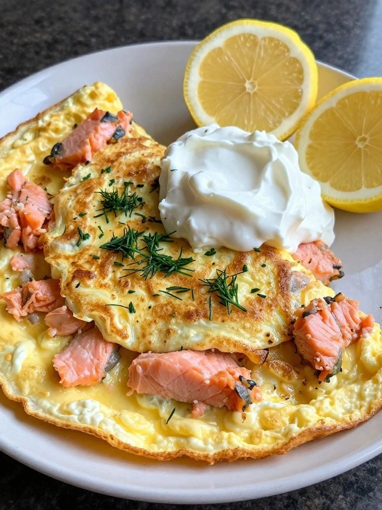 Smoked Salmon Egg White Omelette with Greek Yogurt