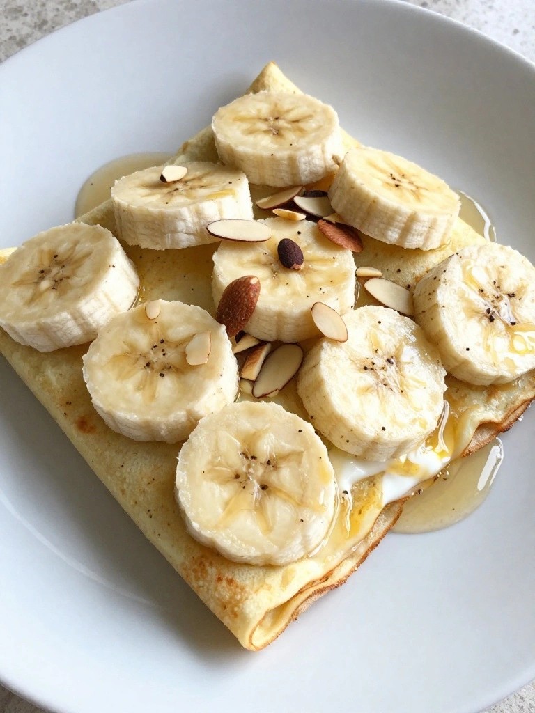 Sweet Greek Yogurt Egg Crepes with Banana and Almonds