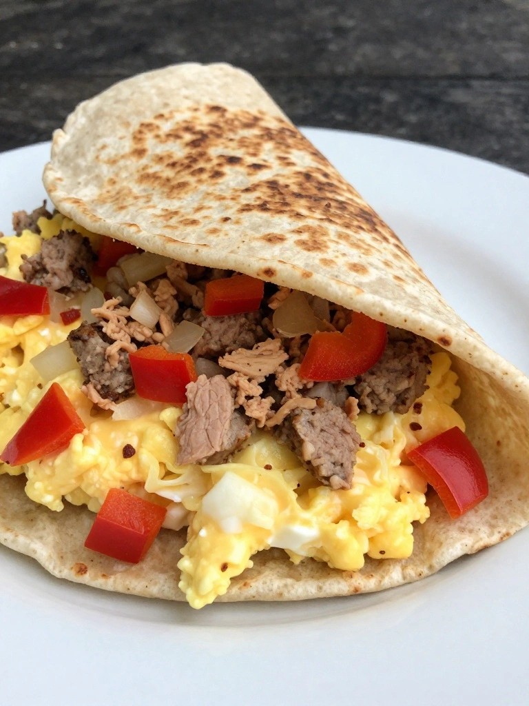 Cottage Cheese and Turkey Sausage Breakfast Burritos