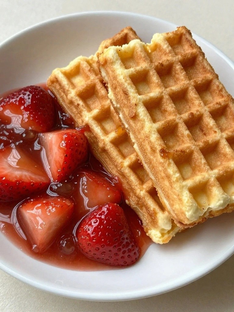 Cottage Cheese Waffle Sticks with Strawberry Compote