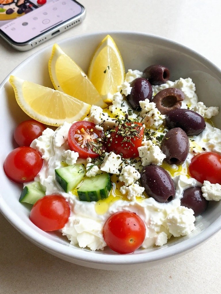 Mediterranean Cottage Cheese Breakfast Bowls with Olives