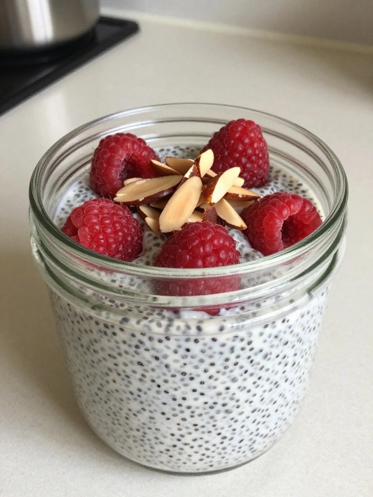 Raspberry Almond Cottage Cheese Chia Breakfast Pudding