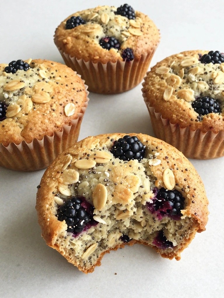 Blackberry Ginger Chia Oat Muffins