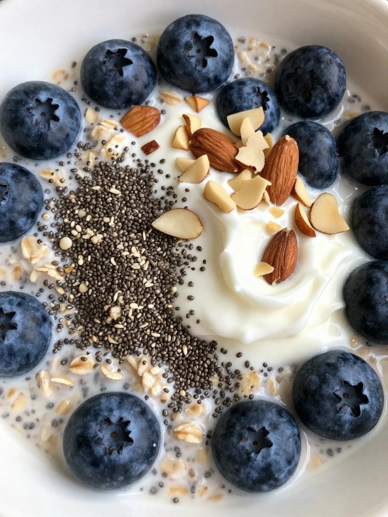 Blueberry Almond Chia Protein Overnight Oats