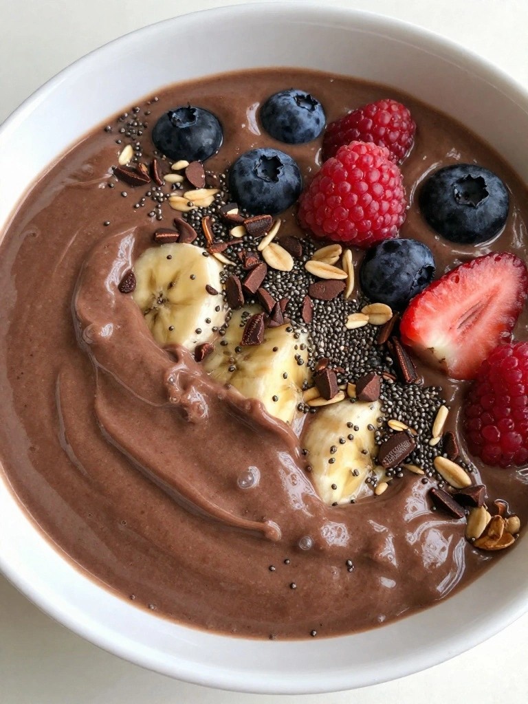 Chocolate Banana Berry Chia Oat Smoothie Bowl