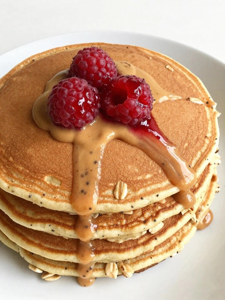 Raspberry Peanut Butter Chia Oat Pancakes