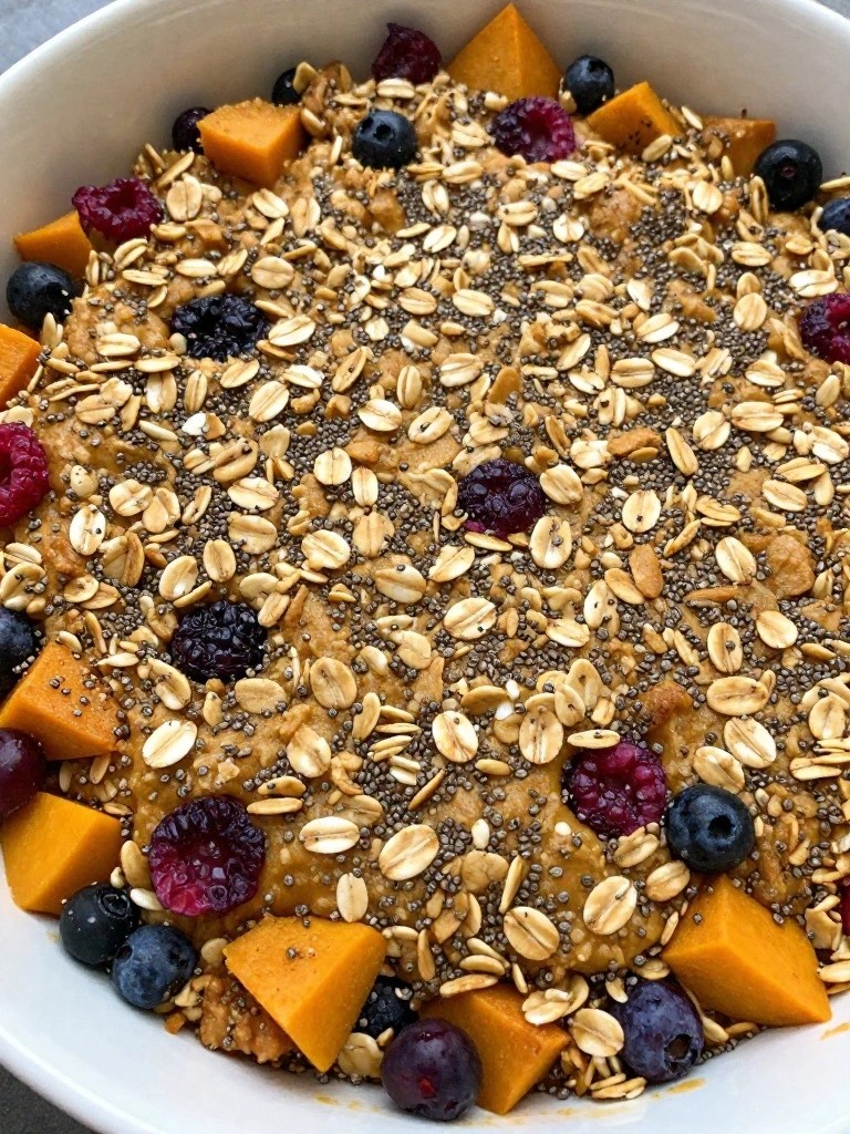 Spiced Pumpkin Berry Chia Oatmeal Bake