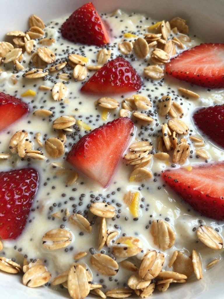 Strawberry Lemon Chia Baked Oatmeal with Cottage Cheese