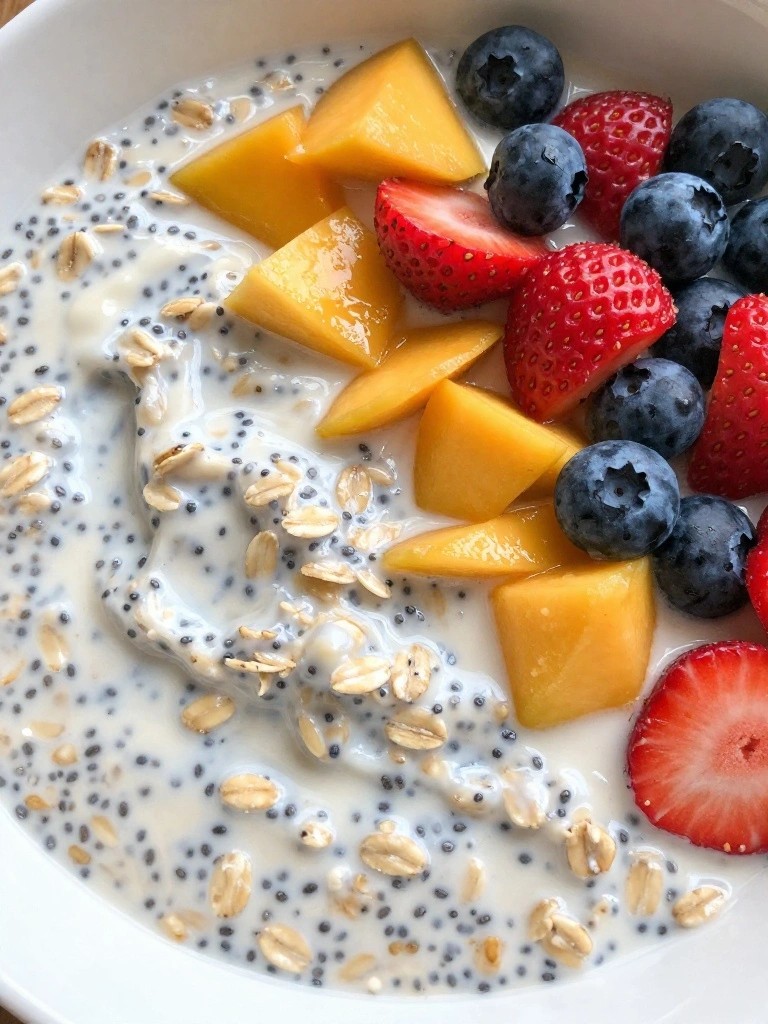 Tropical Mango Berry Chia Overnight Oats