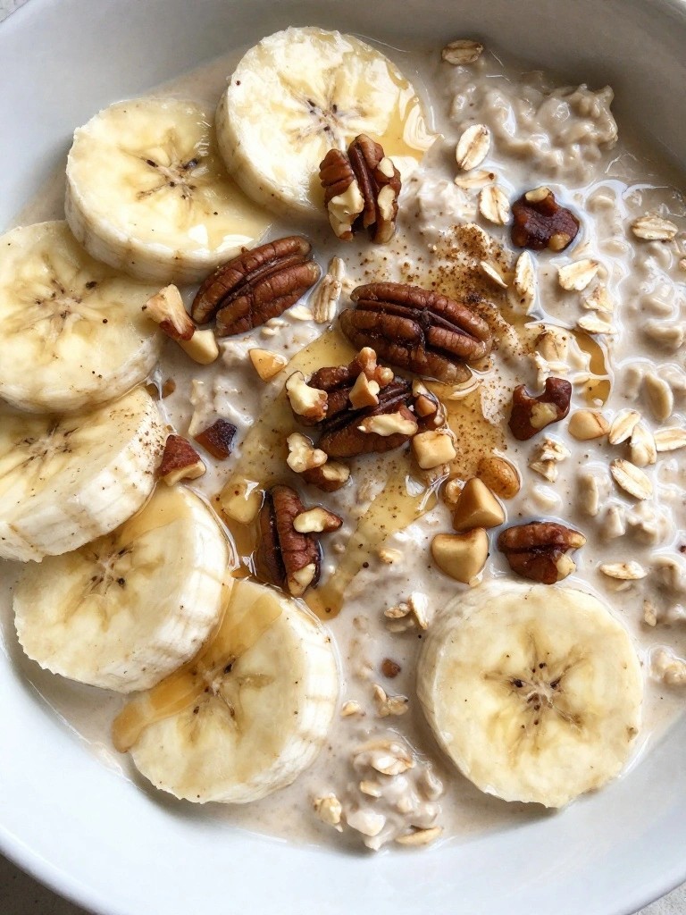 Banana Bread Overnight Oats with Pecans