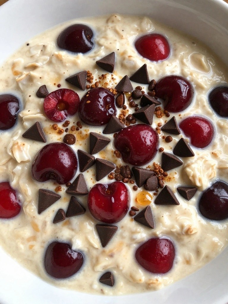 Cherry Vanilla Overnight Oats with Dark Chocolate Chips