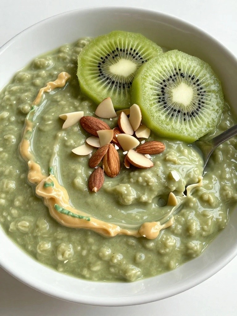 Matcha Almond Overnight Oats with Kiwi Slices