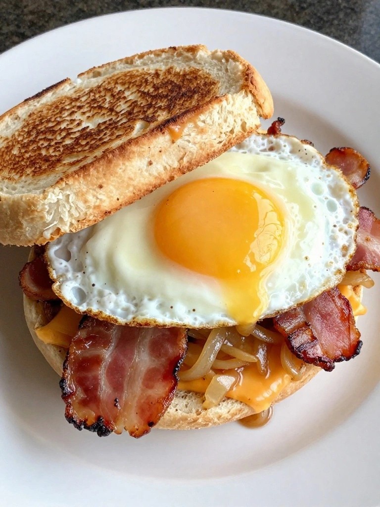 Bacon Caramelized Onion and Swiss Breakfast Sandwiches