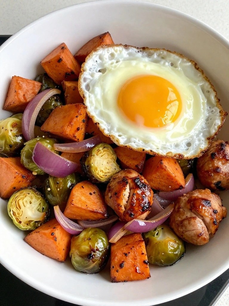 Chicken Apple Sausage Roasted Vegetable Breakfast Bowls