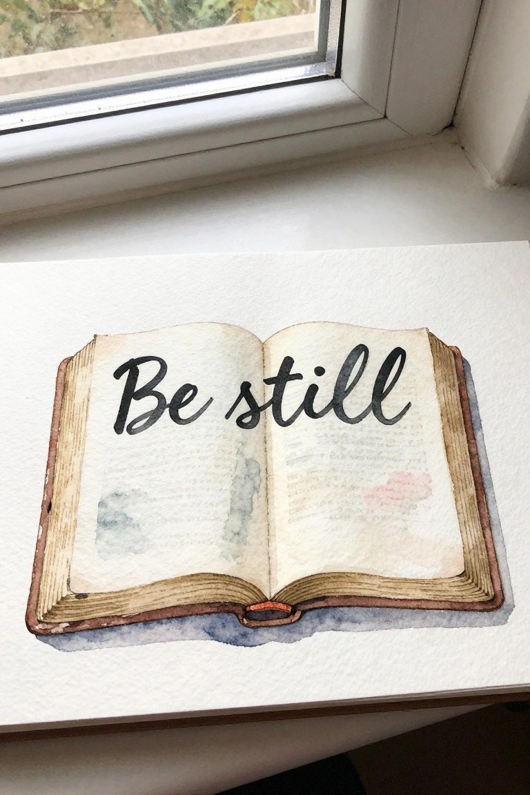 Watercolor painting of open book with 