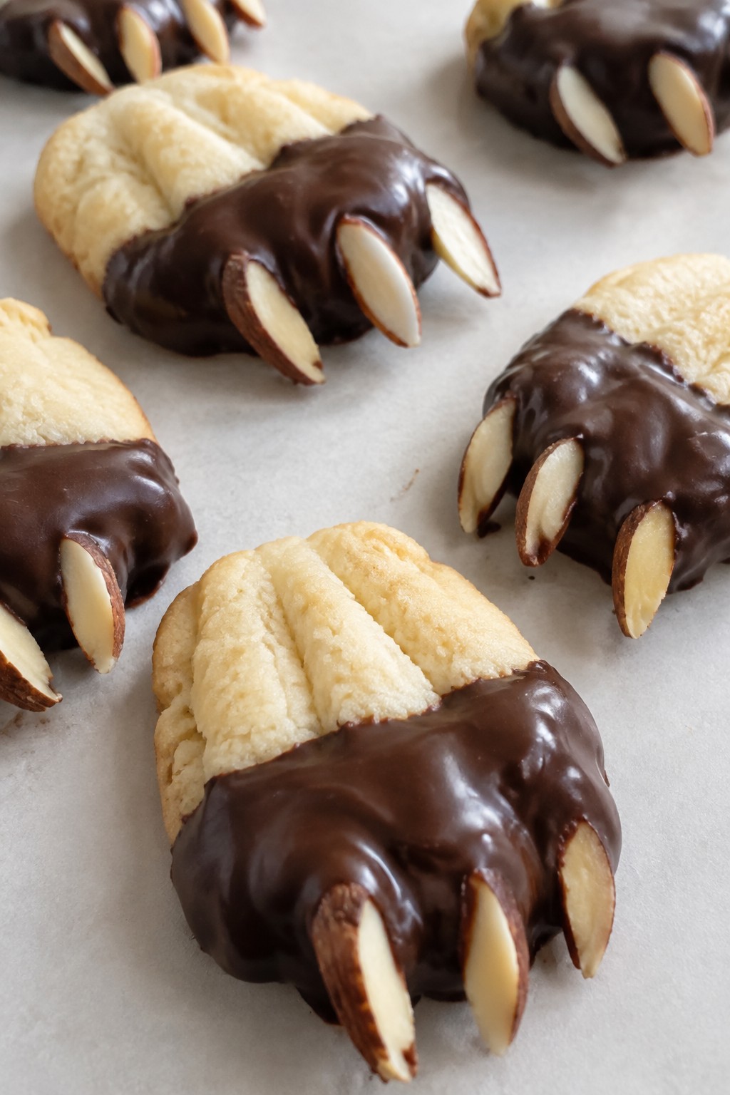 Chocolate-Dipped Monster Claw Cookies with Almond Slices