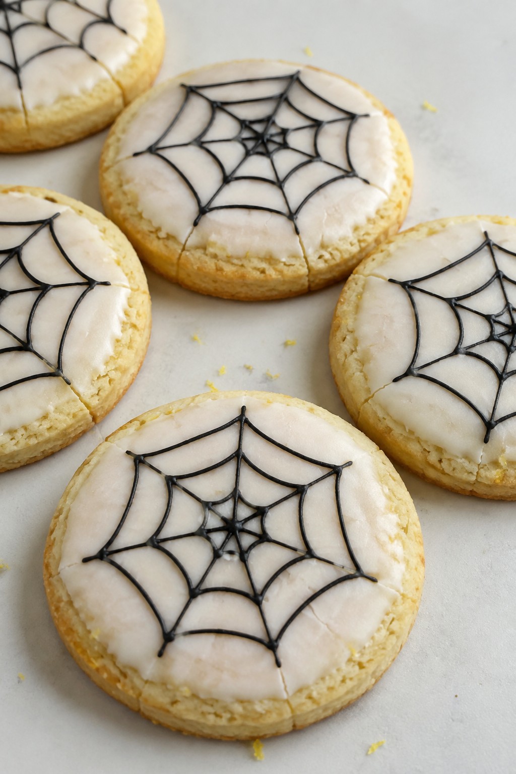 Lemon Shortbread Cookies with Delicate Spiderweb Icing
