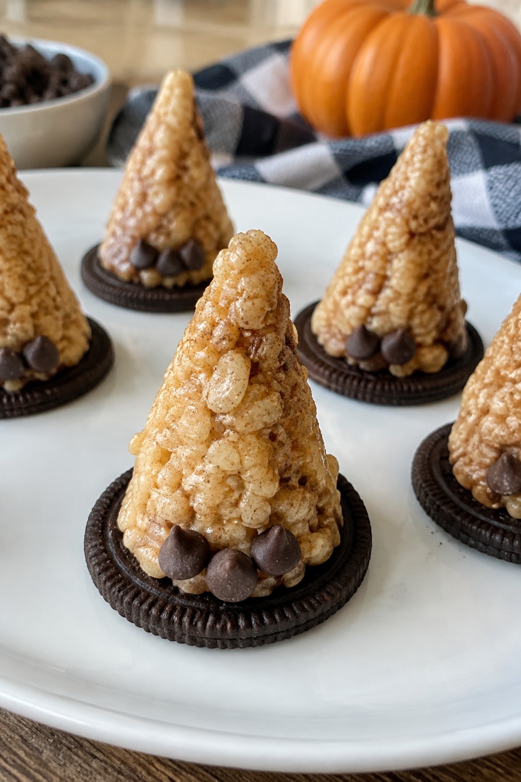 Pumpkin Spice Rice Krispie Witches Hats