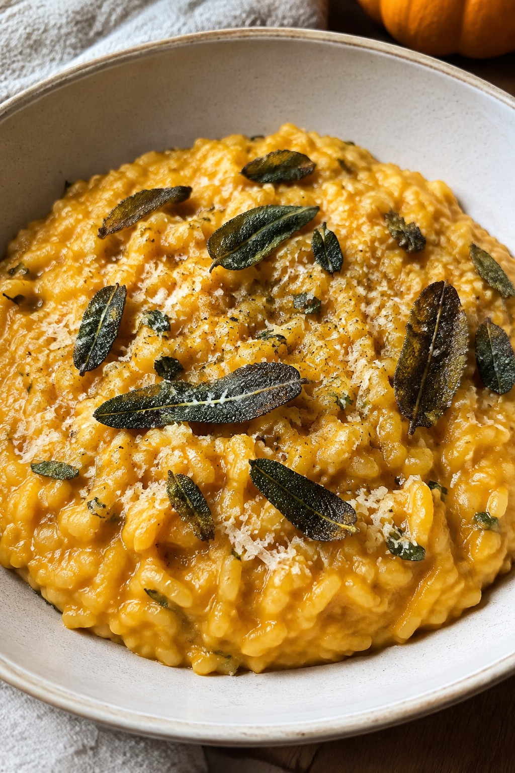 Pumpkin Sage Risotto with Crispy Sage Leaves