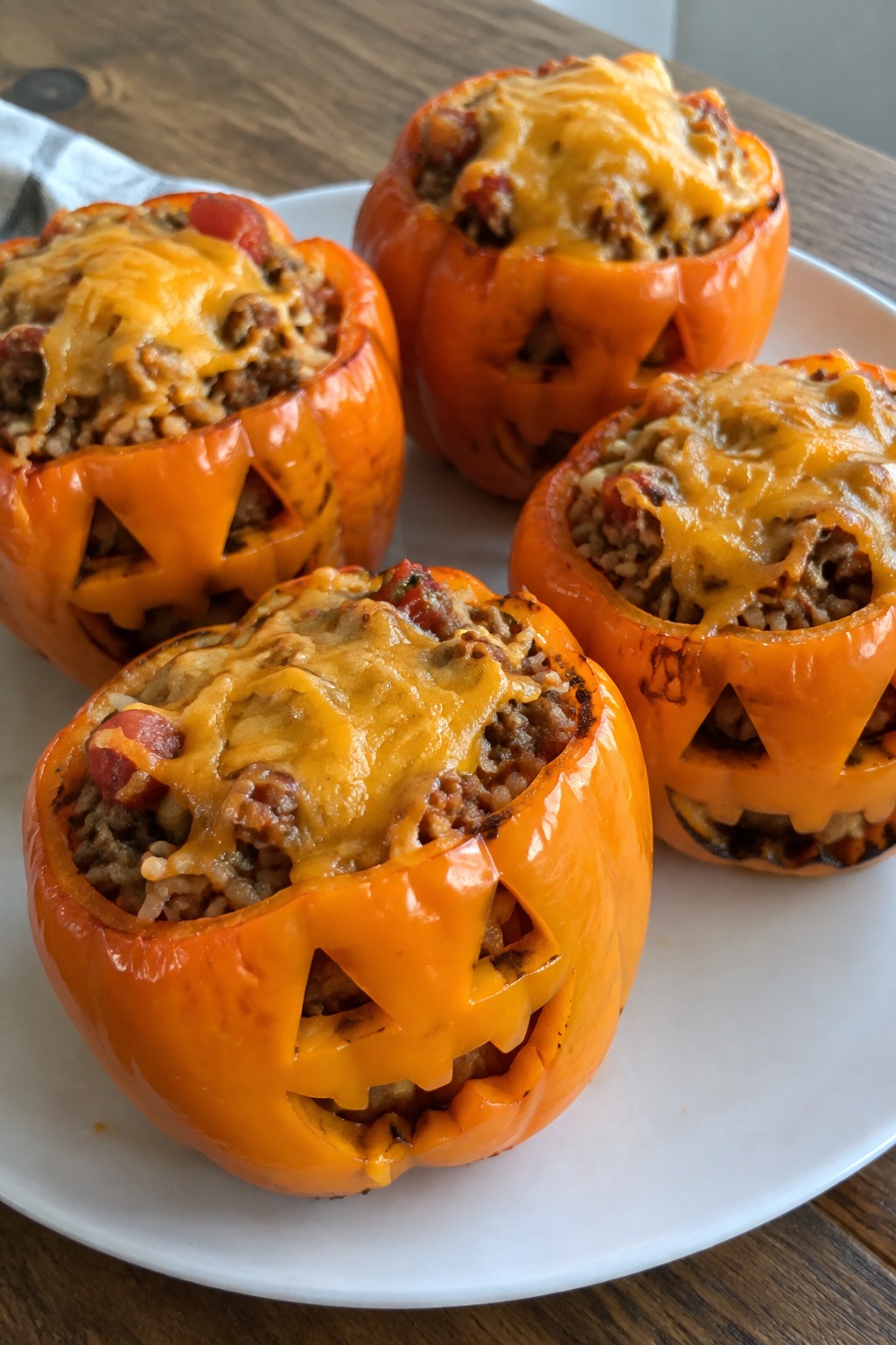 Spooky Stuffed Jack-o'-Lantern Peppers