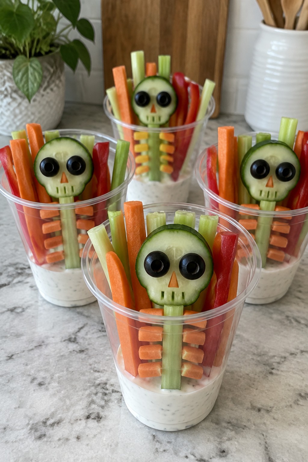 Skeleton Veggie Cups with Ranch