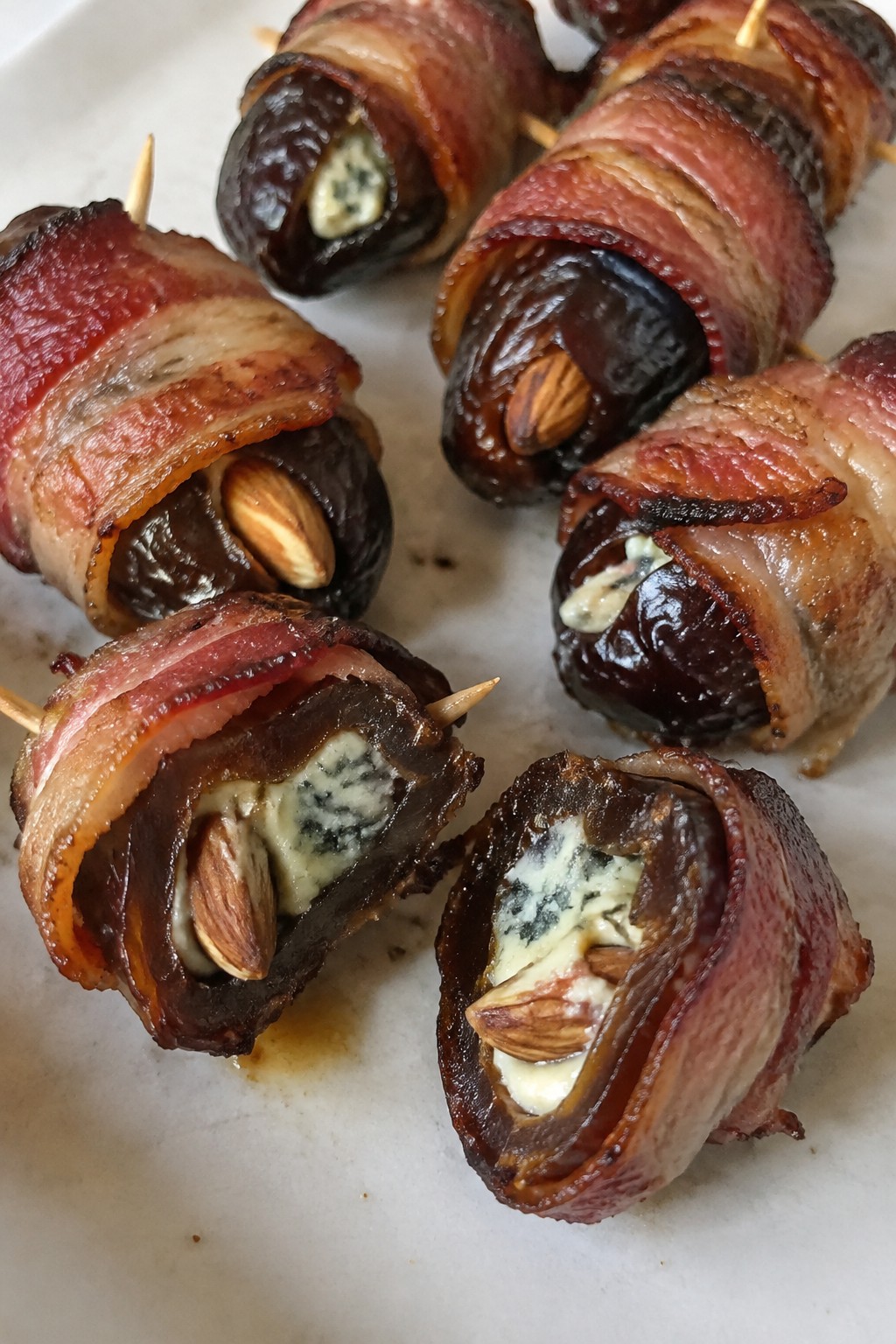 Bacon-Wrapped Dates Stuffed with Blue Cheese and Almonds