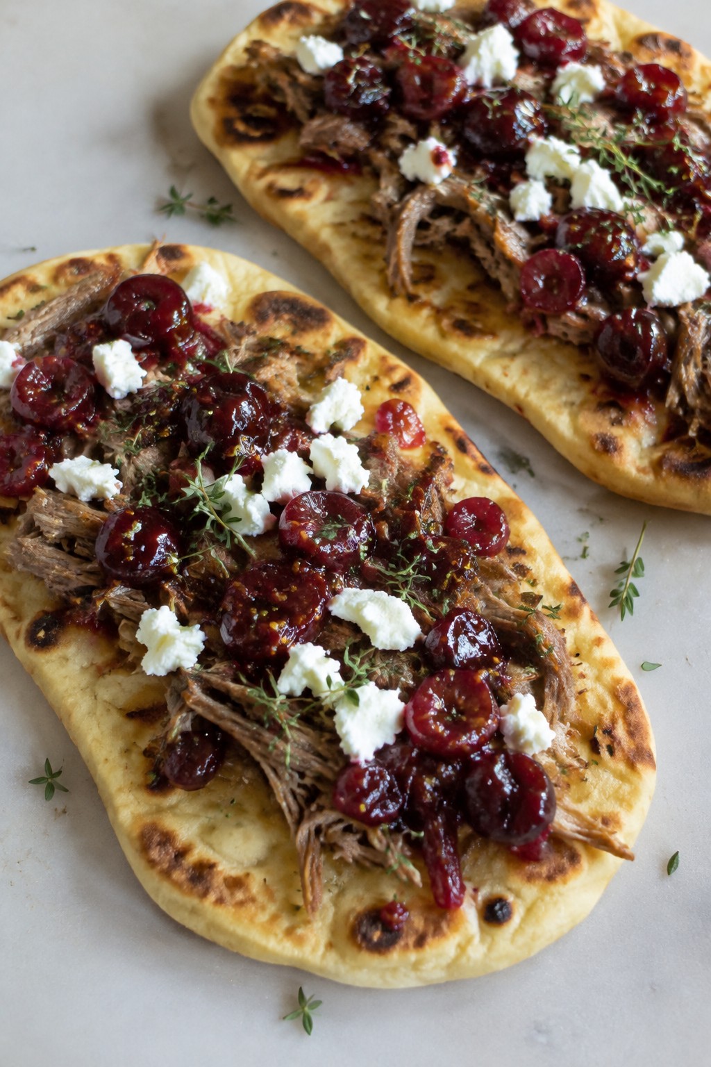 Duck Confit Flatbreads with Cherry Mostarda and Thyme