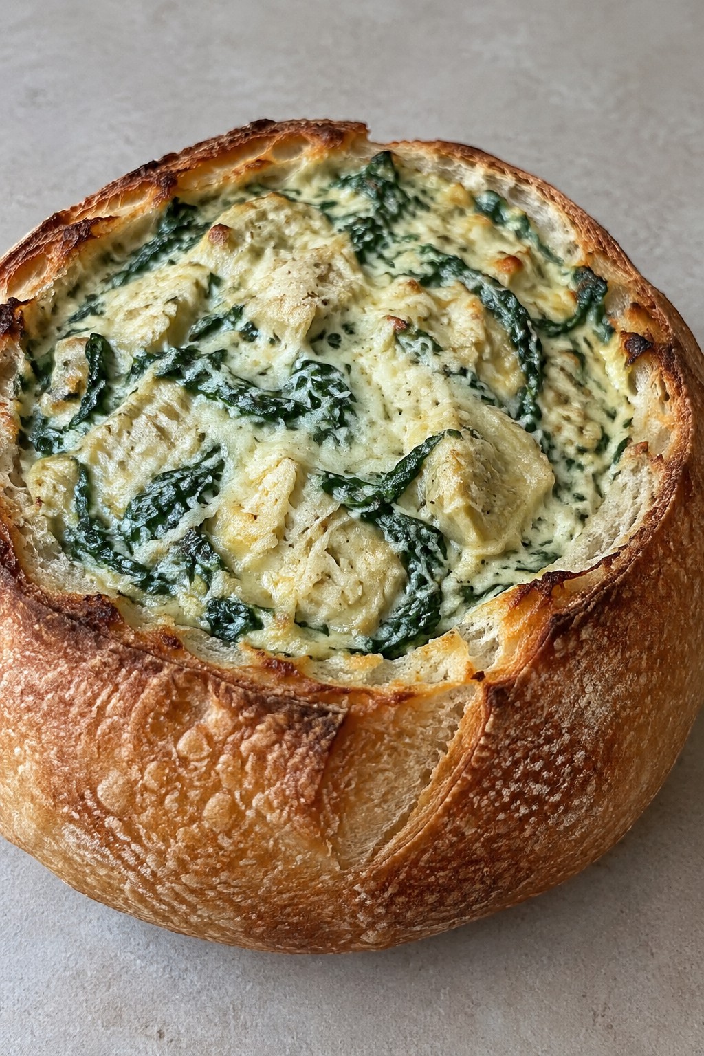 Cauldron Bread Bowl of Warm Spinach Artichoke Dip