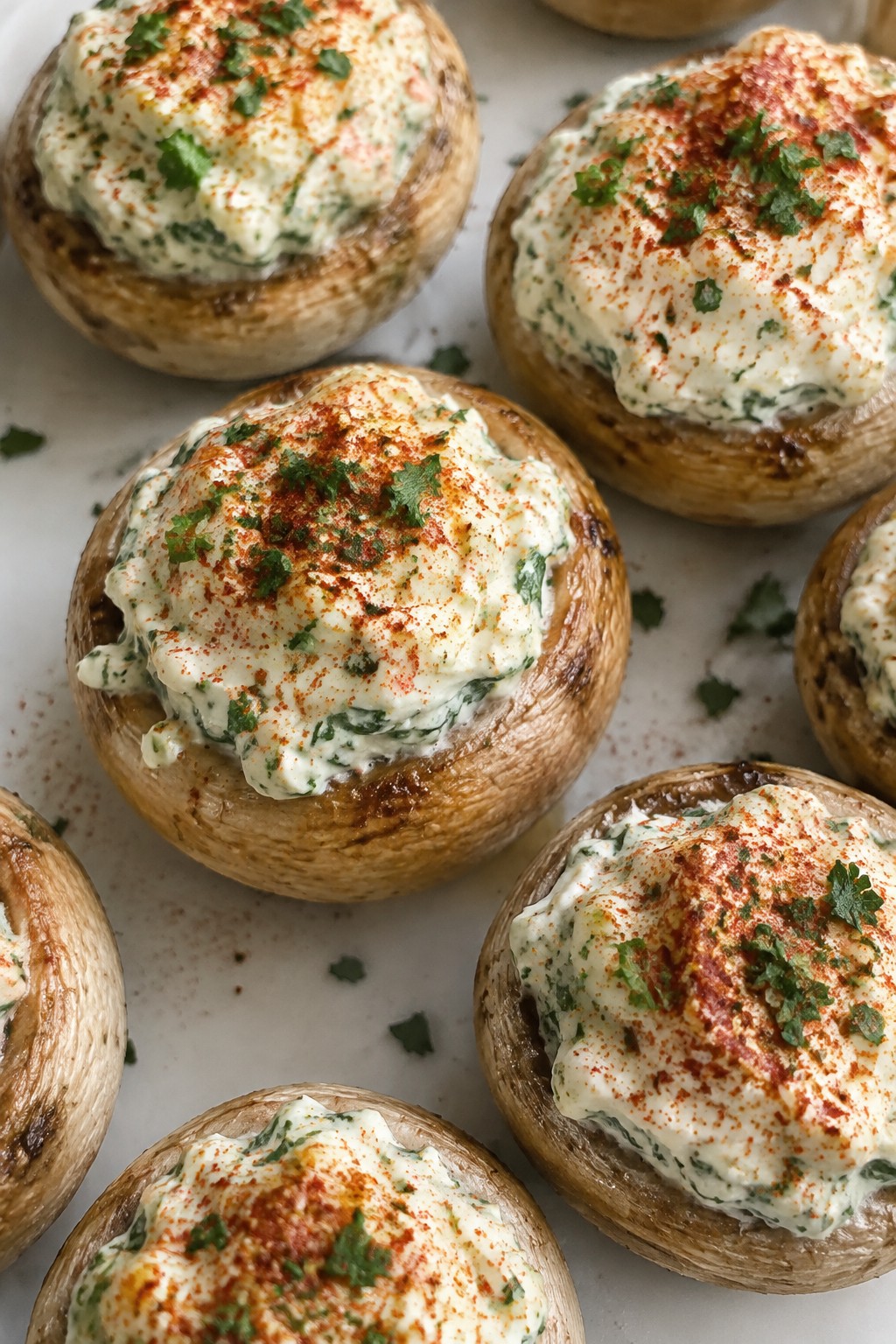 Vampire-Bite Stuffed Mushrooms with Herbed Cream Cheese