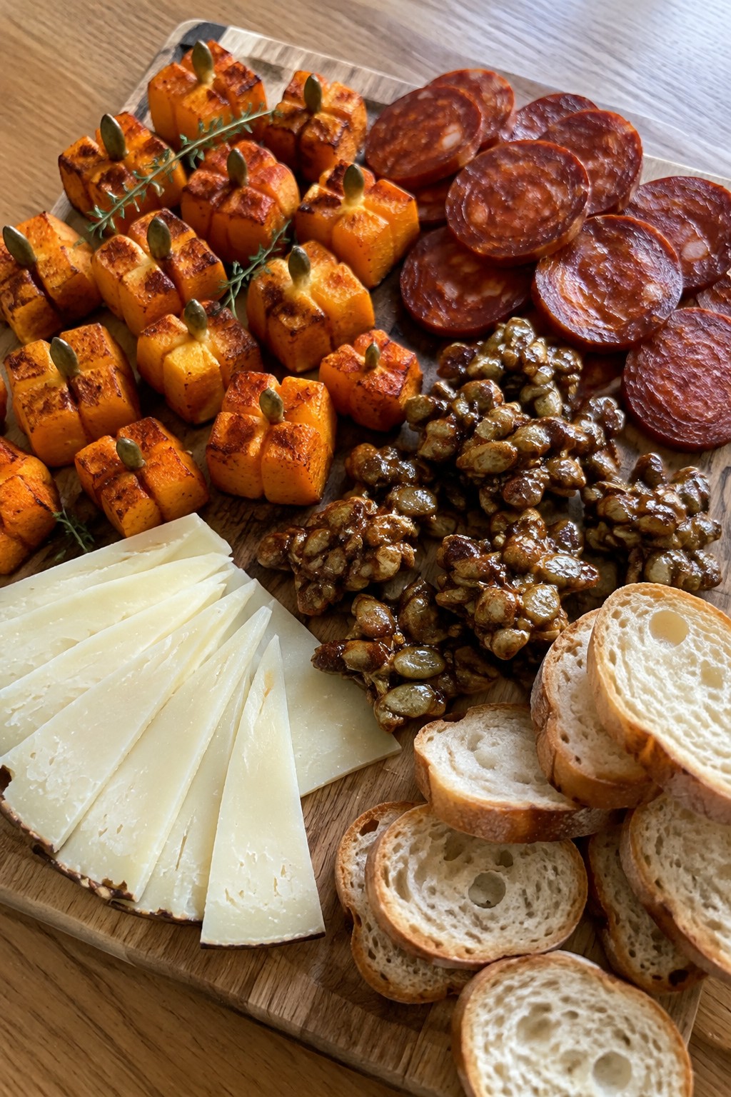 Pumpkin Patch Roasted Squash and Chorizo Board with Pepita Clusters