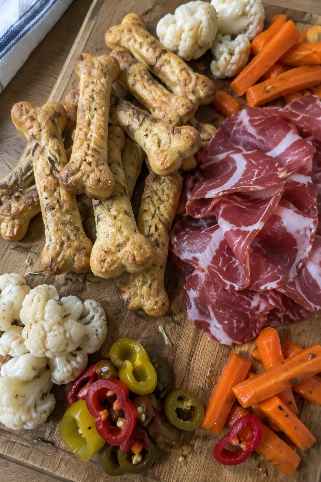 Skeleton Bone Breadstick and Coppa Board with Pickled Vegetables