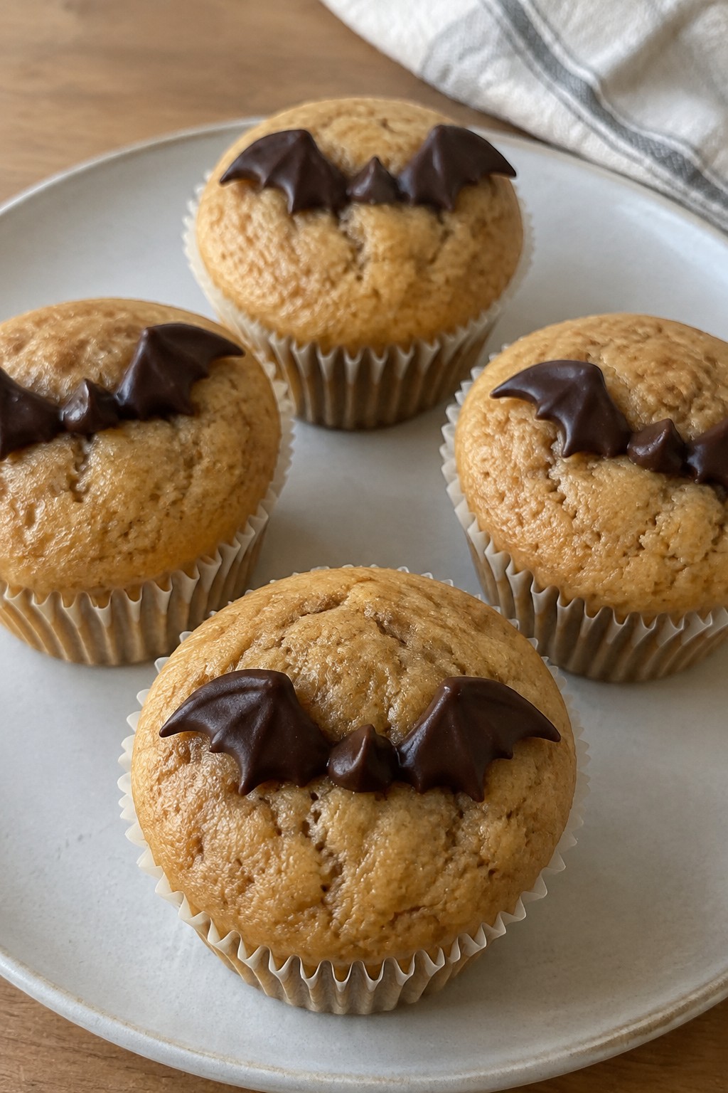 Peanut Butter Cupcakes with Chocolate Bat Wing Decor
