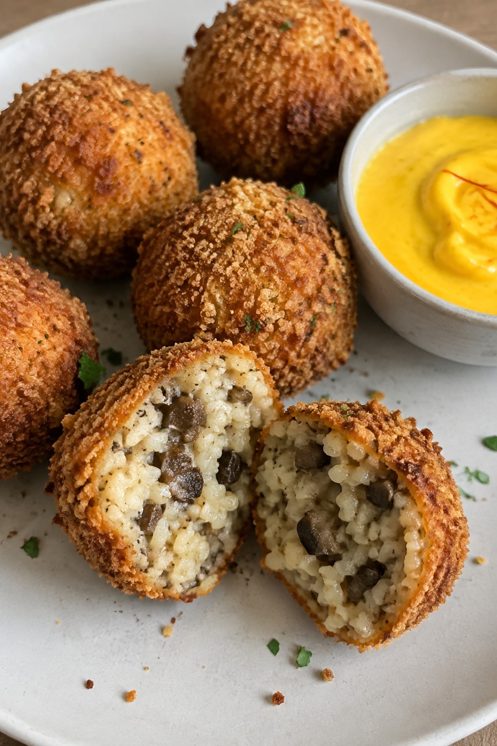 Truffle Mushroom Arancini with Saffron Aioli