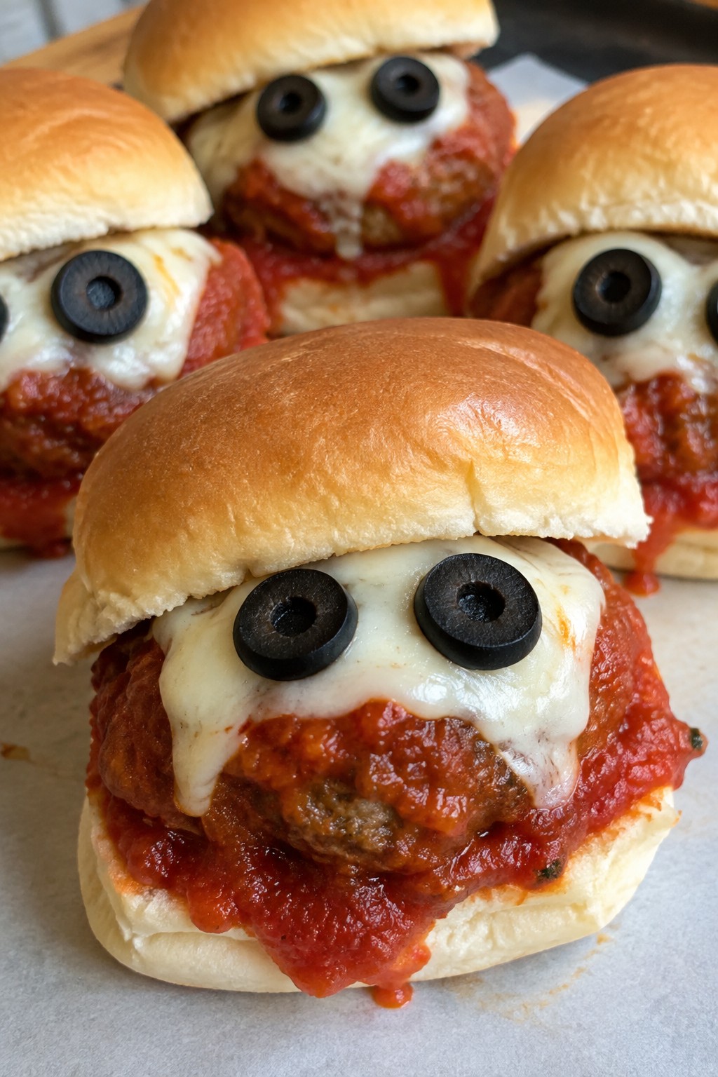 Monster Meatball Sliders with Bloody Marinara