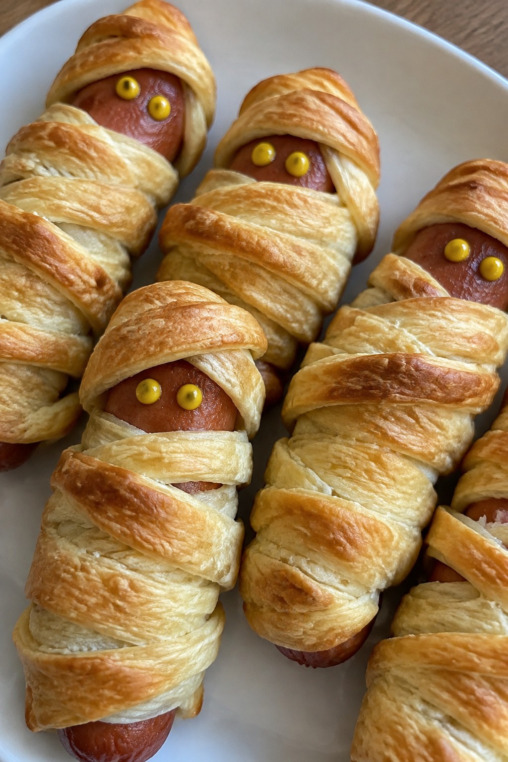 Spooky Mummy Hot Dogs in Crescent Rolls