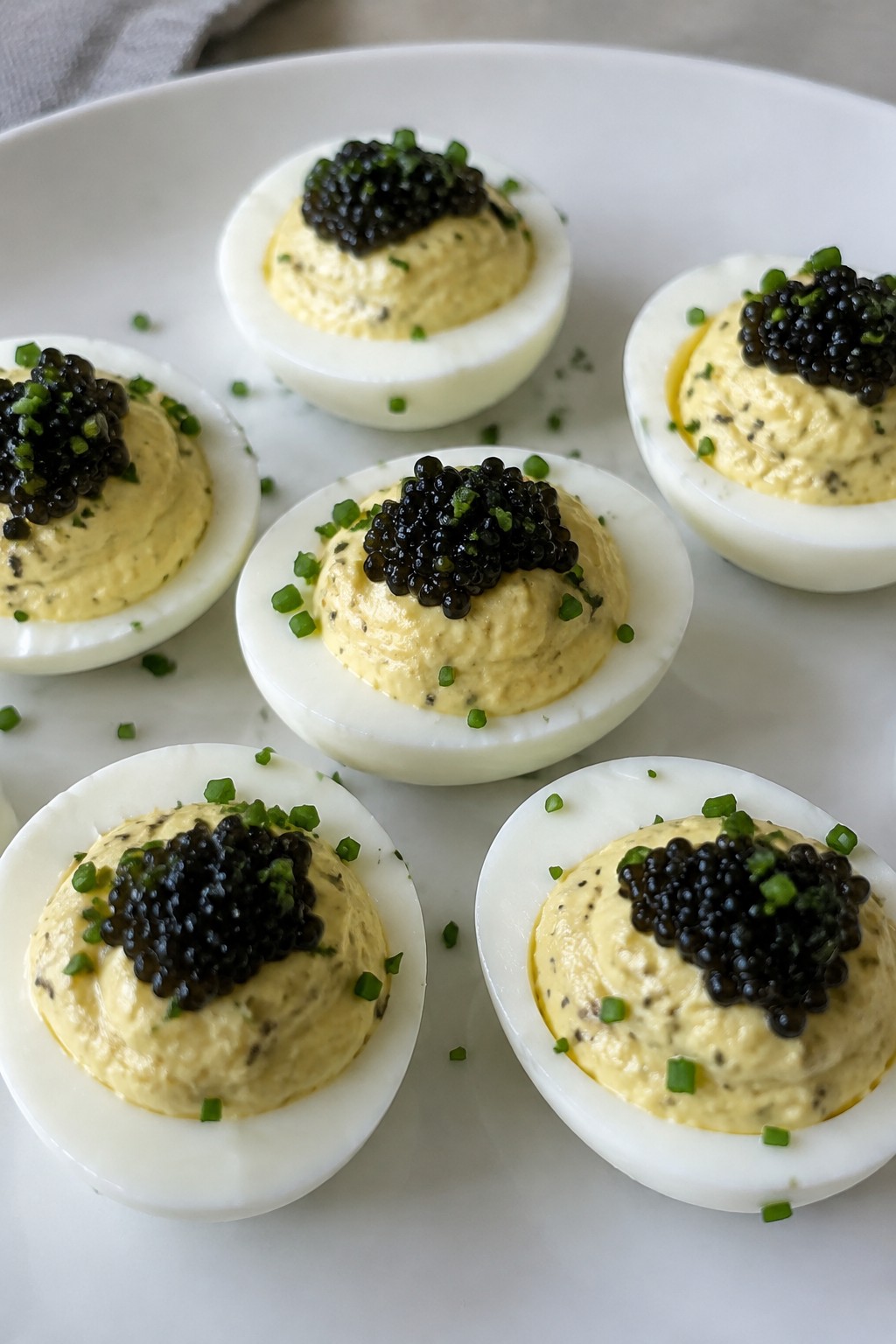 Truffle Deviled Eggs with Caviar and Chives