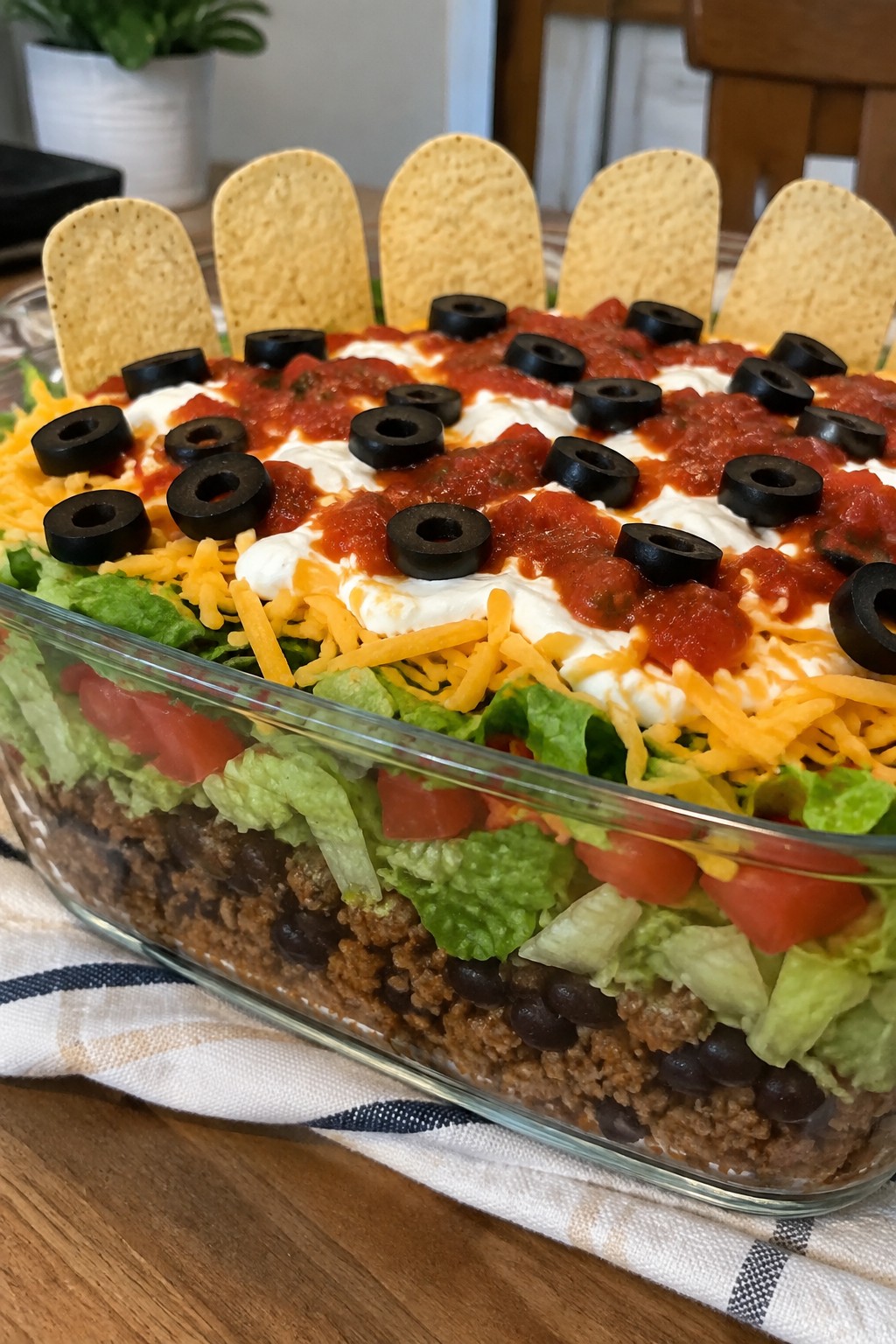 Graveyard Layered Taco Salad in a Serving Dish