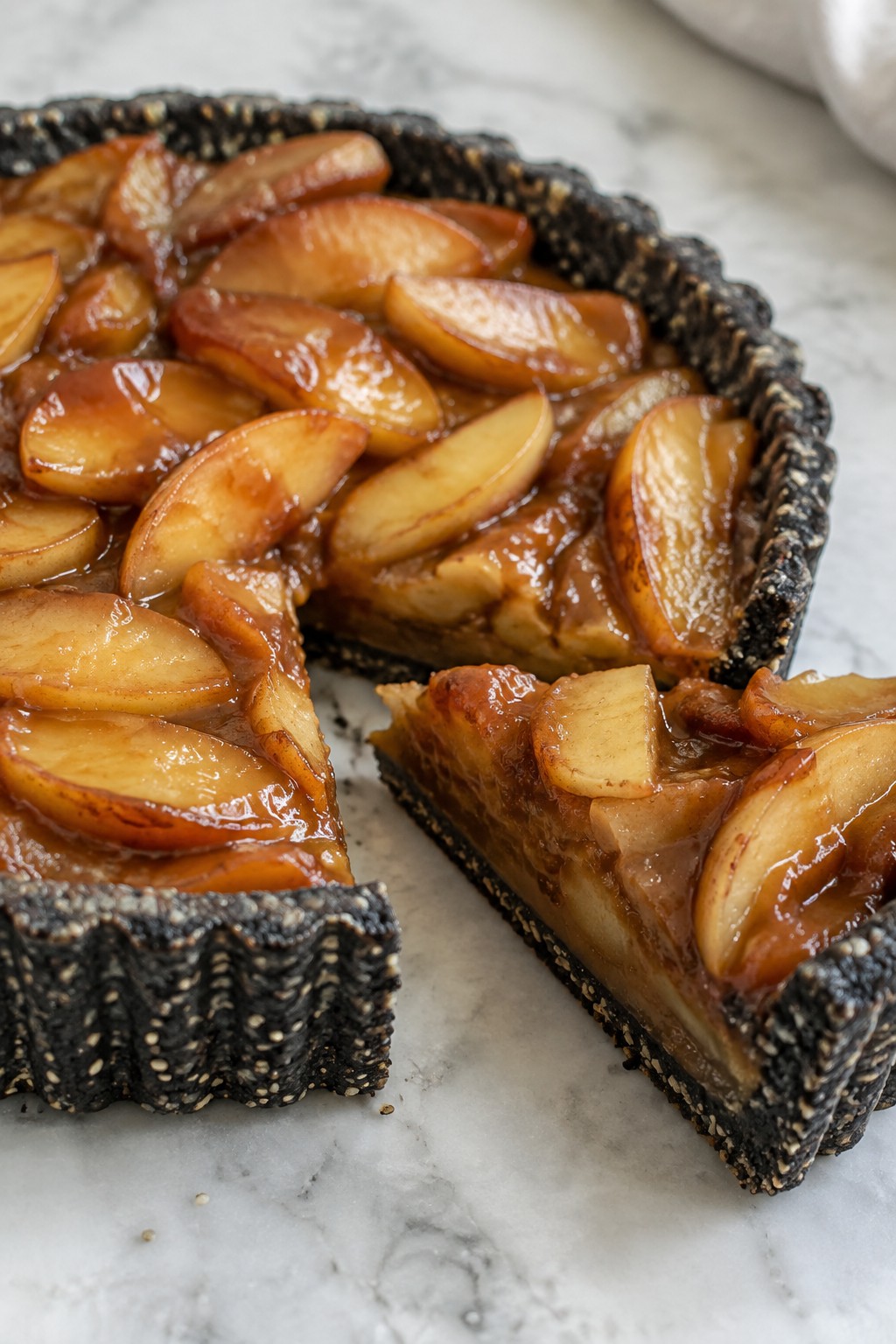 Poisoned Caramel Apple Tart with Black Sesame Crust