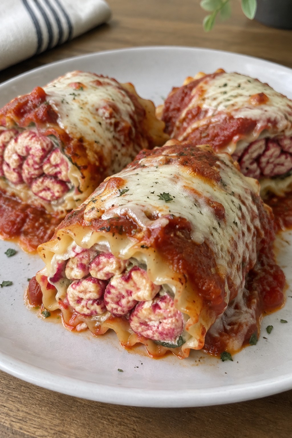 Zombie Brain Ricotta Lasagna Rolls