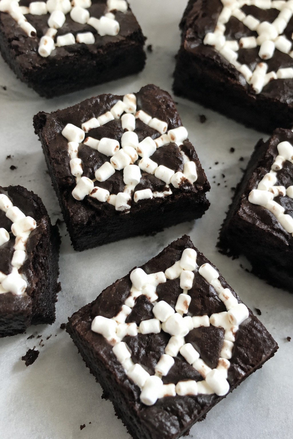Black Cocoa Brownies with Marshmallow Spiderwebs