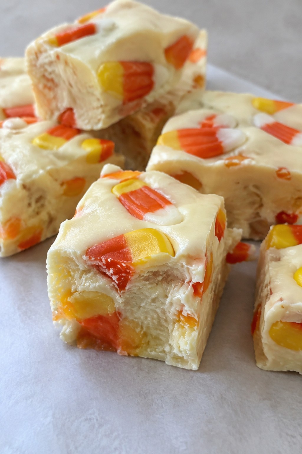 Gooey Candy Corn Fudge Squares