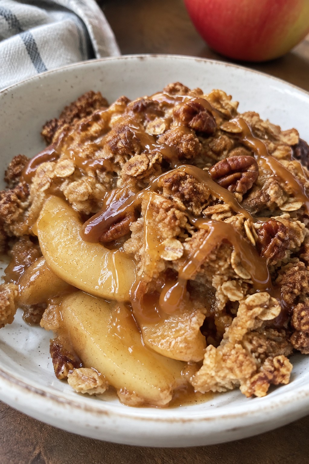 Caramel Apple Crisp with Oat Pecan Topping