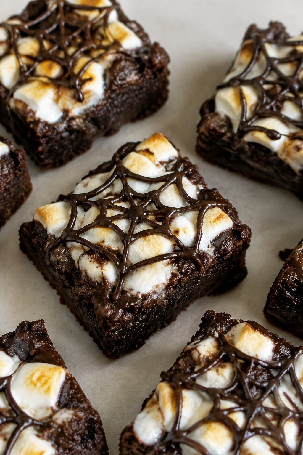 Chocolate Spiderweb Brownie Bites with Marshmallow