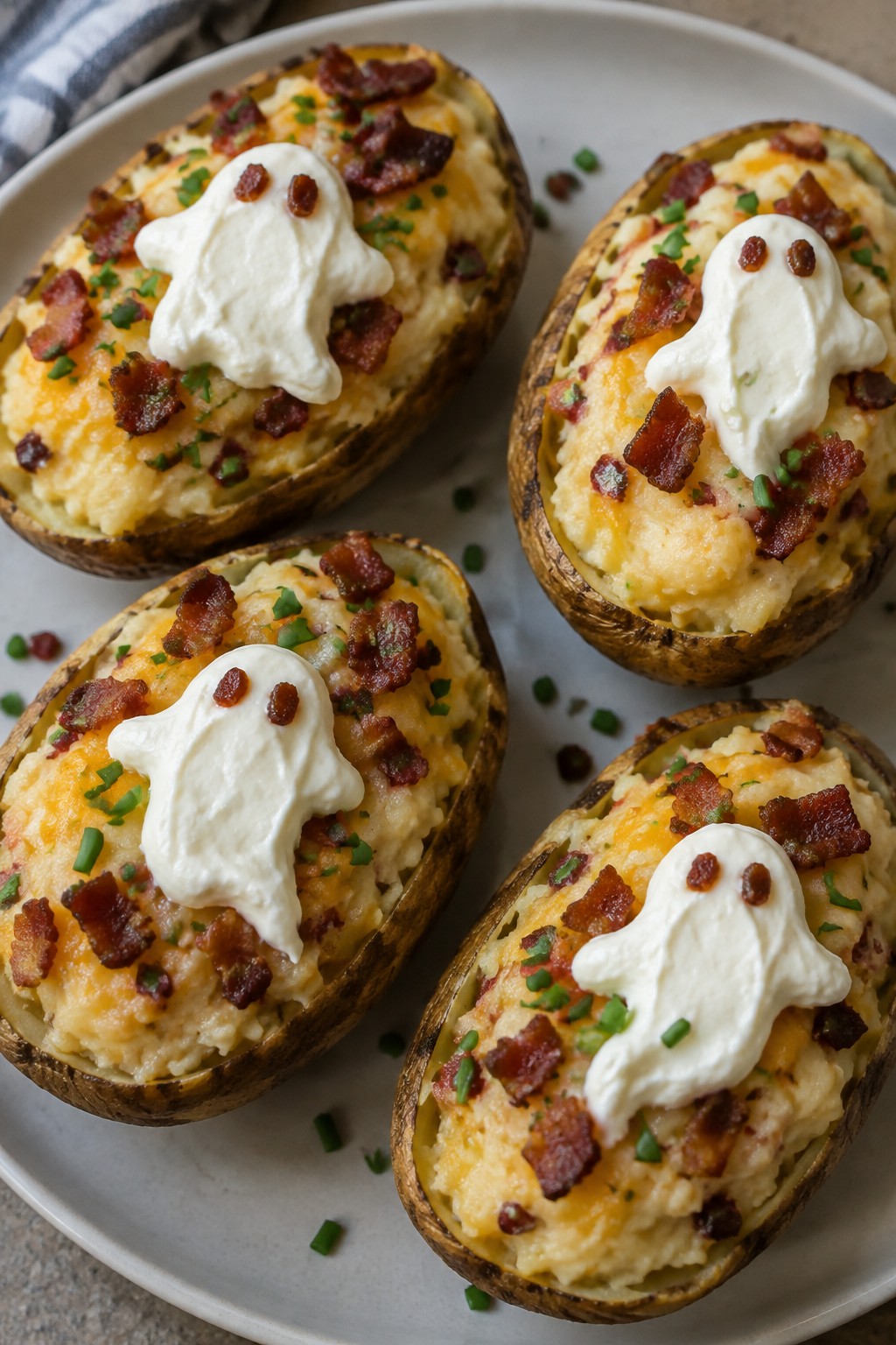 Ghostly Twice-Baked Potatoes with Bacon and Chives